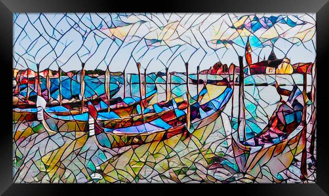 Gondolas with stained glass window effect Framed Print by Susan Leonard