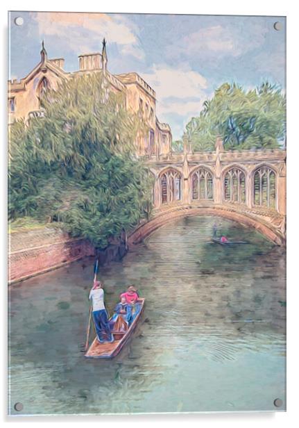 Punting on the River Cam Acrylic by Susan Leonard