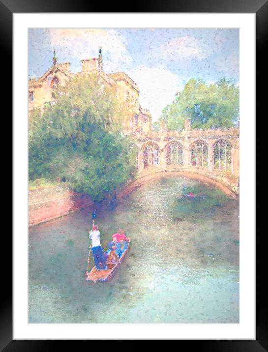 Punting on the River Cam Framed Mounted Print by Susan Leonard