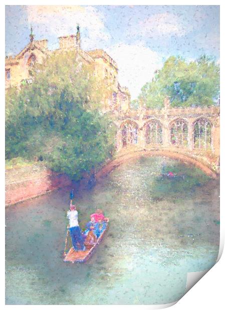 Punting on the River Cam Print by Susan Leonard
