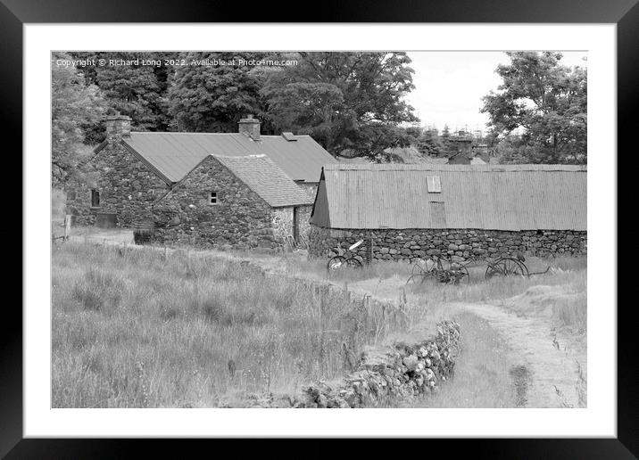Old farm buildings in monochrome  Framed Mounted Print by Richard Long