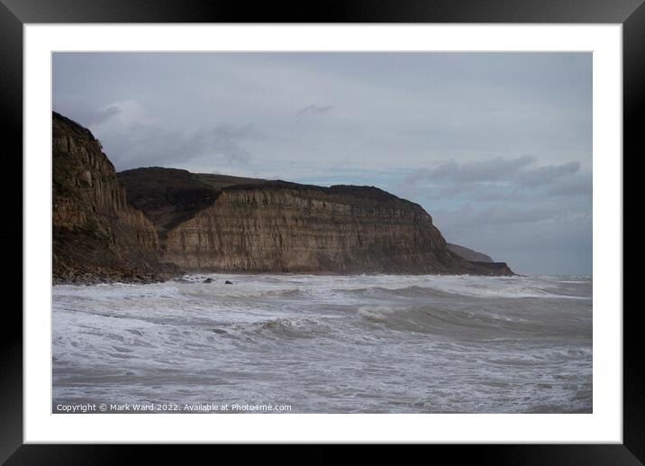 Rough Sea under Hastings Cliffs. Framed Mounted Print by Mark Ward