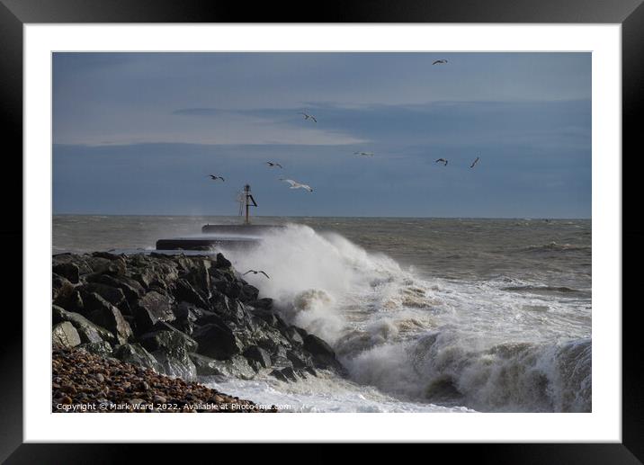 Hastings Harbour Arm being Battered.  Framed Mounted Print by Mark Ward