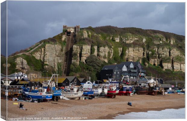 The Busy Stade Beach in Winter. Canvas Print by Mark Ward