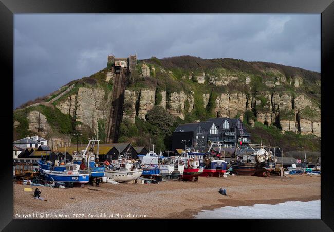 The Busy Stade Beach in Winter. Framed Print by Mark Ward