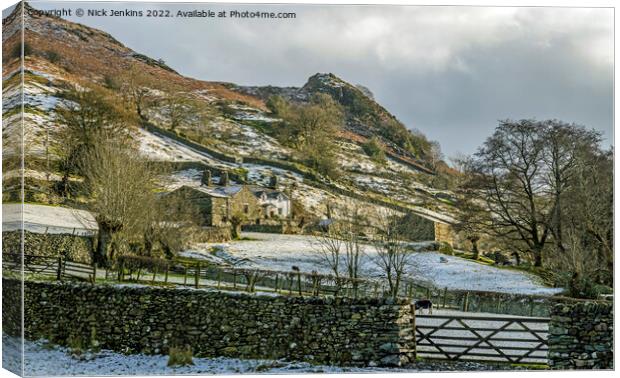 A Farm in Great Langdale in Winter  Canvas Print by Nick Jenkins
