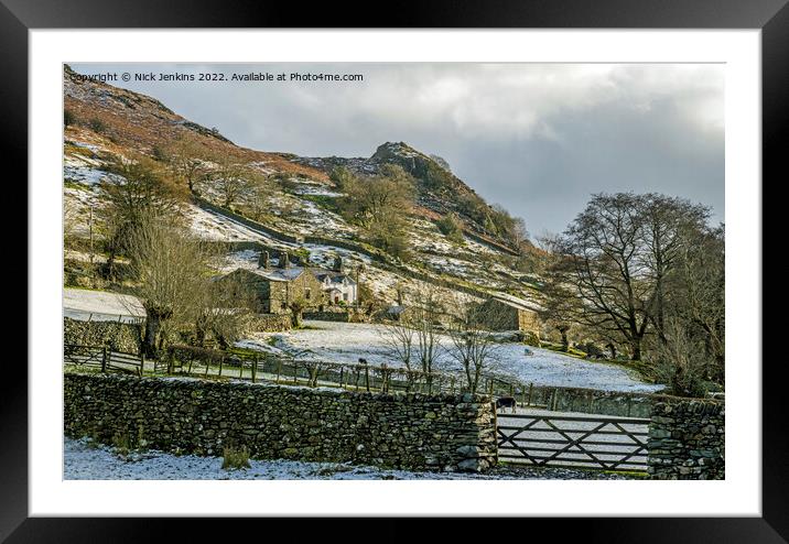 A Farm in Great Langdale in Winter  Framed Mounted Print by Nick Jenkins
