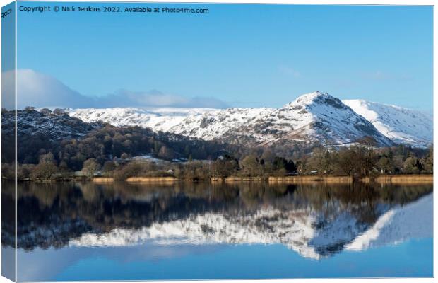 Helm Crag reflected in Grasmere Canvas Print by Nick Jenkins