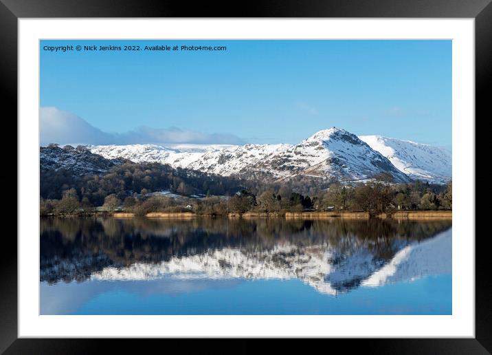 Helm Crag reflected in Grasmere Framed Mounted Print by Nick Jenkins