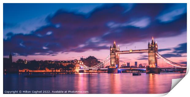 Twilight at Tower Bridge Print by Milton Cogheil