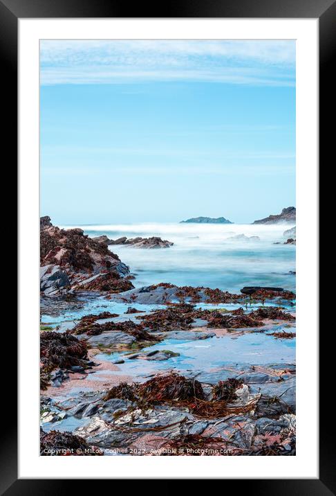 Long exposure of rock pools in Newtrain Bay (Rocky Beach) Cornwall Framed Mounted Print by Milton Cogheil