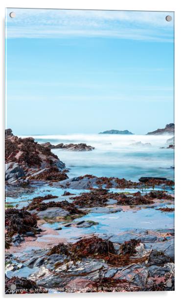 Long exposure of rock pools in Newtrain Bay (Rocky Beach) Cornwall Acrylic by Milton Cogheil
