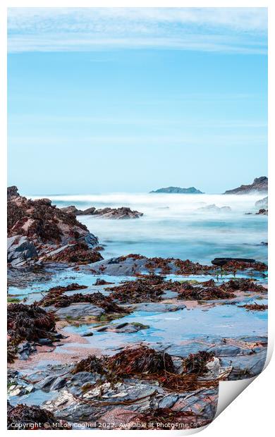 Long exposure of rock pools in Newtrain Bay (Rocky Beach) Cornwall Print by Milton Cogheil