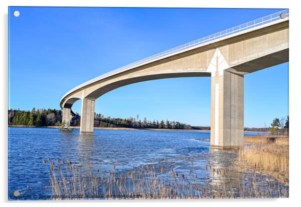 beam bridge over the water Hammarsundet in Askersund Sweden Acrylic by Jonas Rönnbro