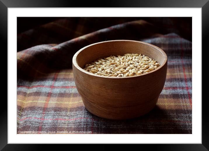 Malted Barley Grains in a Wooden Bowl Framed Mounted Print by Imladris 