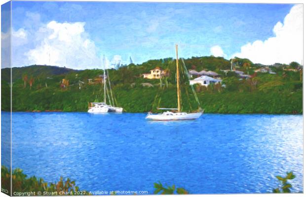 Sailing boats on a tropical island Canvas Print by Stuart Chard