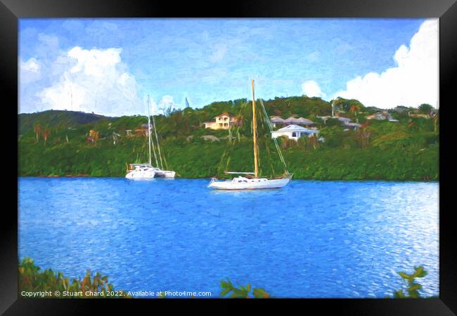 Sailing boats on a tropical island Framed Print by Stuart Chard