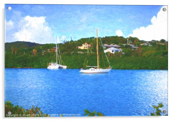 Sailing boats on a tropical island Acrylic by Stuart Chard