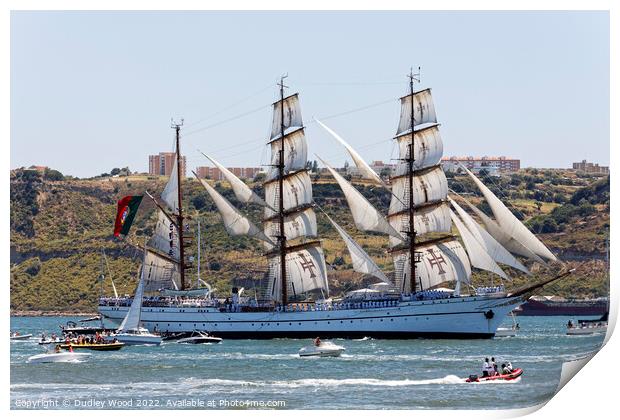 Majestic Sagres Sailing with Wind Power on the Tag Print by Dudley Wood