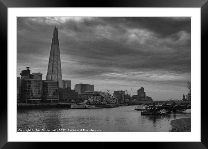 Shard across the river Framed Mounted Print by Ann Biddlecombe