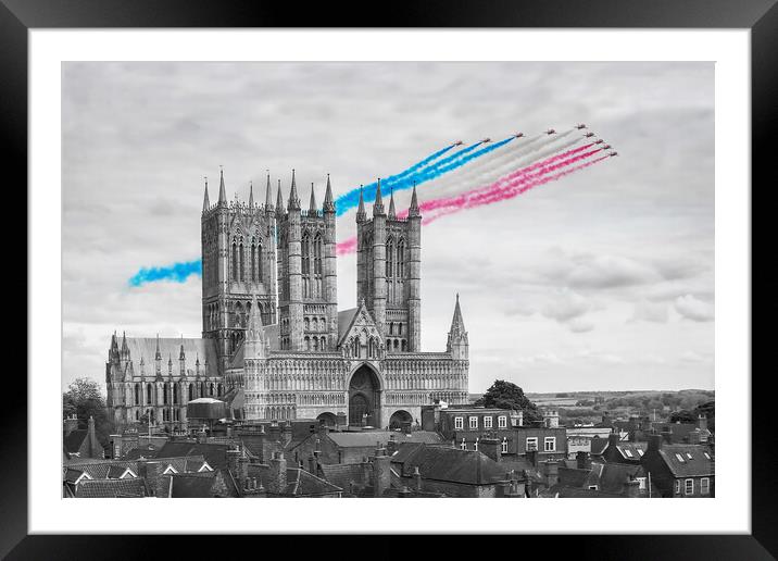 Red Arrows Lincoln Cathedral Colour Pop Framed Mounted Print by J Biggadike