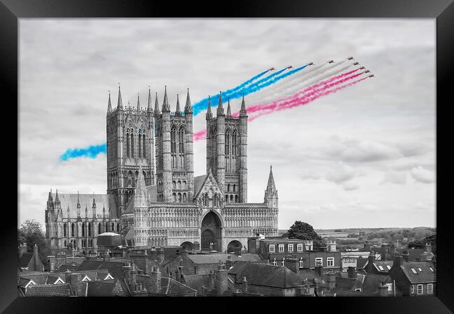 Red Arrows Lincoln Cathedral Colour Pop Framed Print by J Biggadike
