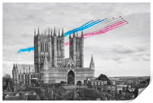 Red Arrows Lincoln Cathedral Colour Pop Print by J Biggadike