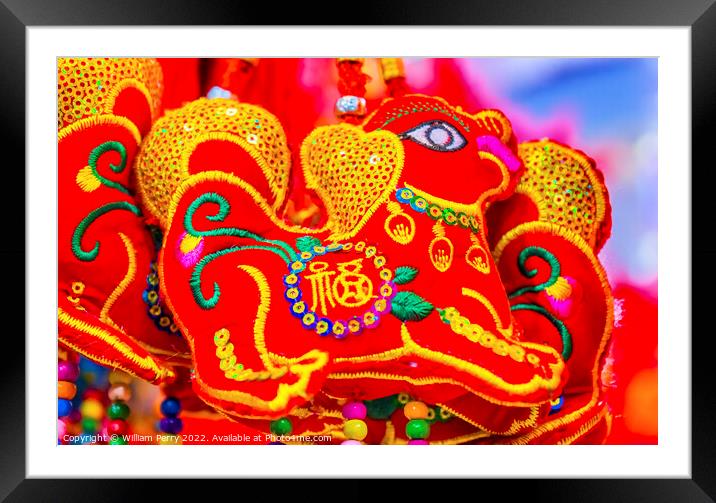Red Ancient Dogs Chinese Lunar New Year Decorations Beijing Chin Framed Mounted Print by William Perry