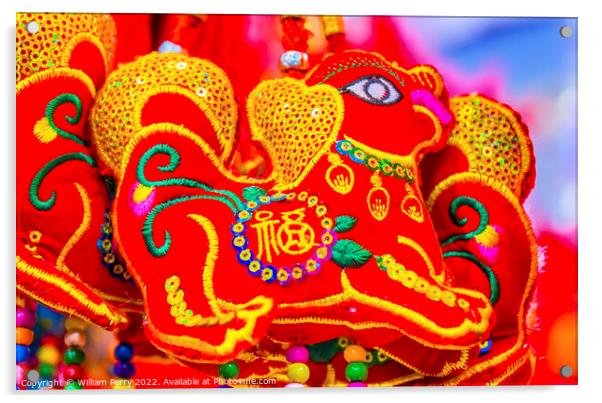 Red Ancient Dogs Chinese Lunar New Year Decorations Beijing Chin Acrylic by William Perry