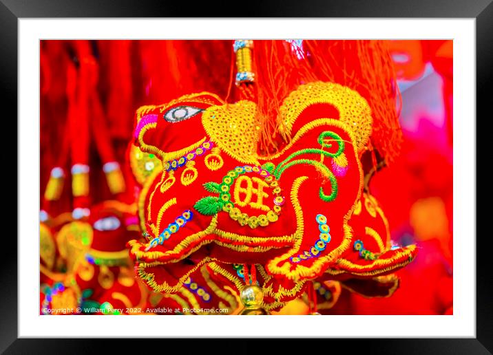 Red Ancient Dogs Chinese Lunar New Year Beijing China Framed Mounted Print by William Perry