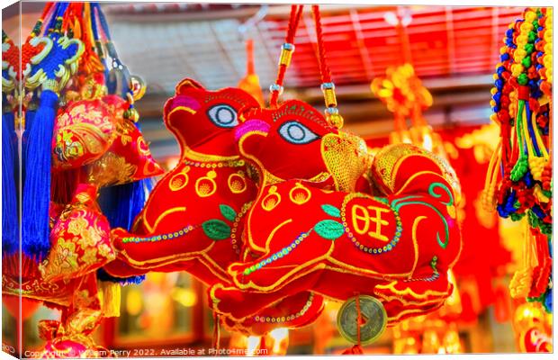 Red Ancient Dogs Chinese Lunar New Year Decorations Beijing Chin Canvas Print by William Perry