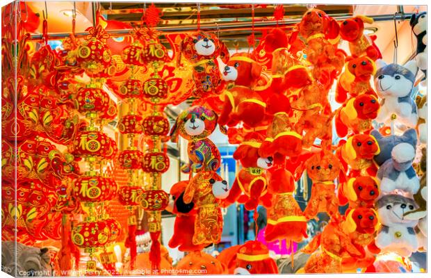 Red dogs lanterns Lunar New Year Beijing China Canvas Print by William Perry