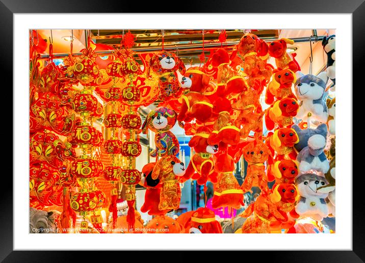 Red dogs lanterns Lunar New Year Beijing China Framed Mounted Print by William Perry