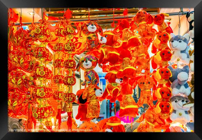 Red dogs lanterns Lunar New Year Beijing China Framed Print by William Perry