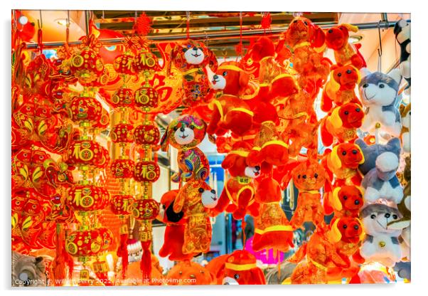 Red dogs lanterns Lunar New Year Beijing China Acrylic by William Perry