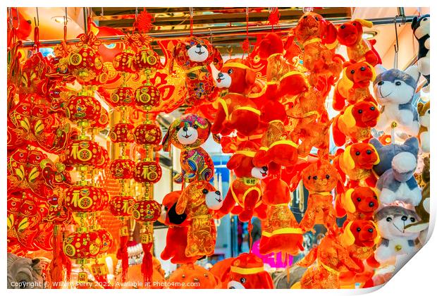 Red dogs lanterns Lunar New Year Beijing China Print by William Perry