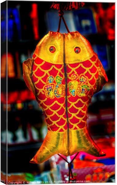 Red Chinese Double Fish Lunar New Year Decorations Beijing China Canvas Print by William Perry