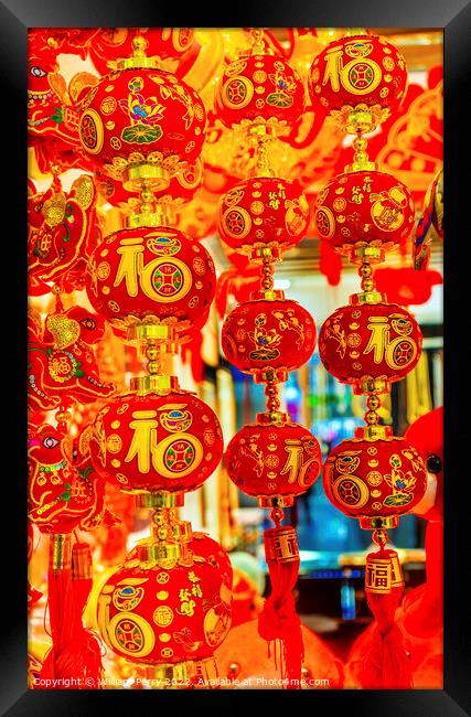 Red Chinese Lanterns Lunar New Year Decorations Beijing China Framed Print by William Perry