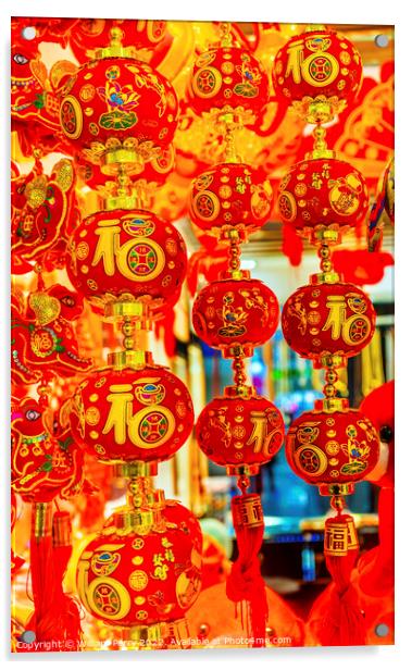 Red Chinese Lanterns Lunar New Year Decorations Beijing China Acrylic by William Perry