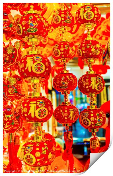 Red Chinese Lanterns Lunar New Year Decorations Beijing China Print by William Perry