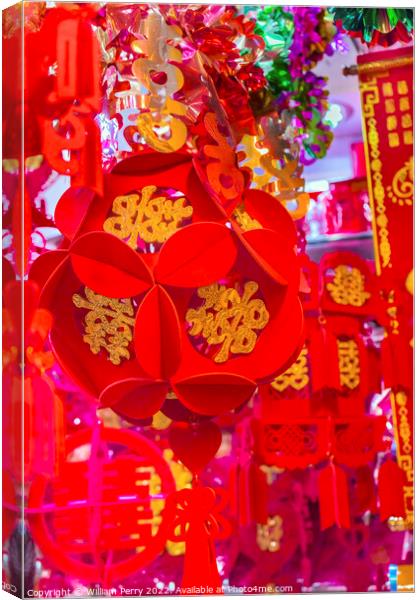 Red Chinese Lanterns Lunar New Year Decorations Beijing China Canvas Print by William Perry
