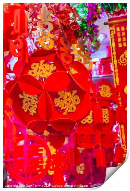 Red Chinese Lanterns Lunar New Year Decorations Beijing China Print by William Perry