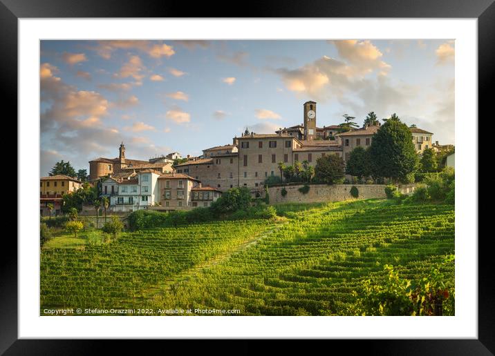 Neive village skyline and Langhe vineyards, Piedmont, Italy Framed Mounted Print by Stefano Orazzini