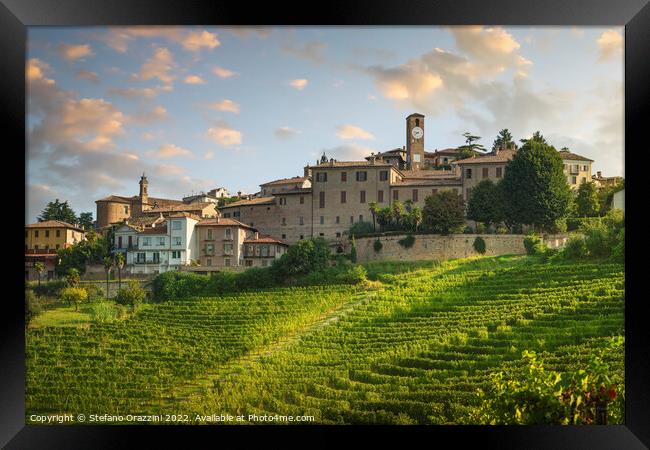 Neive village skyline and Langhe vineyards, Piedmont, Italy Framed Print by Stefano Orazzini