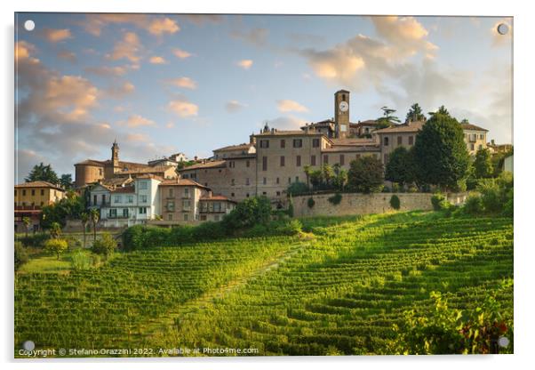 Neive village skyline and Langhe vineyards, Piedmont, Italy Acrylic by Stefano Orazzini
