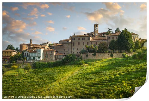 Neive village skyline and Langhe vineyards, Piedmont, Italy Print by Stefano Orazzini