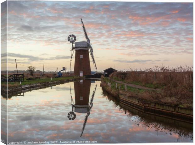 Horsey Mill pastel sky Canvas Print by andrew loveday