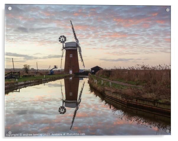 Horsey Mill pastel sky Acrylic by andrew loveday