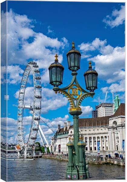 Lamp and The London Eye  Canvas Print by Joyce Storey