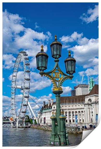 Lamp and The London Eye  Print by Joyce Storey